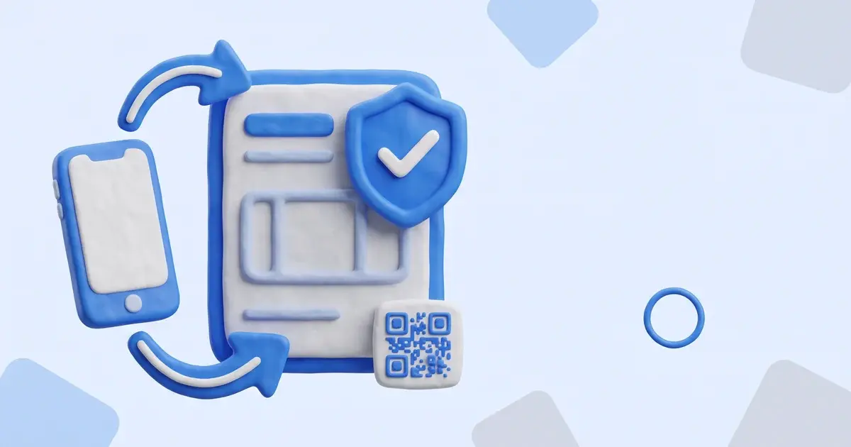 Factura electrónica con escudo de verificación y código QR, conectada con flechas a un celular